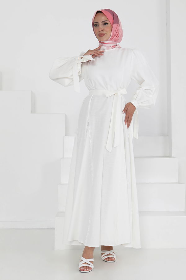 Kolları Bağcık Detaylı Elbise - 27372