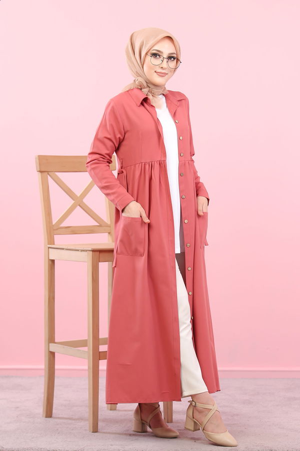 Düz Gömlek Yaka Kadın Pembe 8368 ŞAMRE ELBİSE - 8368