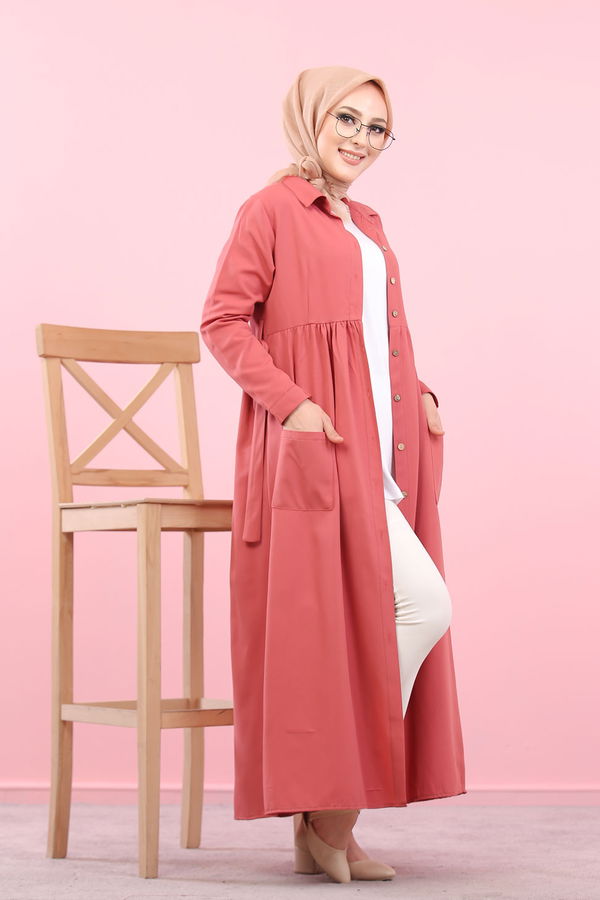 Düz Gömlek Yaka Kadın Pembe 8368 ŞAMRE ELBİSE - 8368