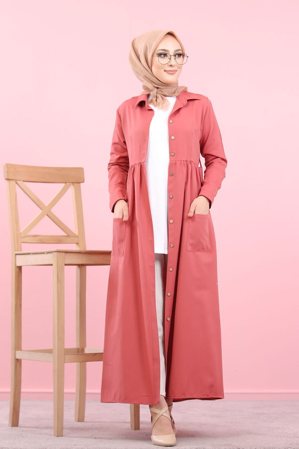 Düz Gömlek Yaka Kadın Pembe 8368 ŞAMRE ELBİSE - 8368
