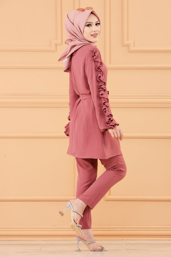 Düz Orta Kadın Pembe TUNIK PANTOLON - 20003 PEMBE