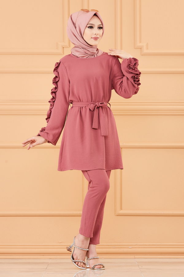 Düz Orta Kadın Pembe TUNIK PANTOLON - 20003 PEMBE