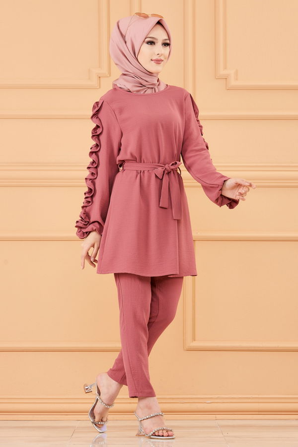 Düz Orta Kadın Pembe TUNIK PANTOLON - 20003 PEMBE
