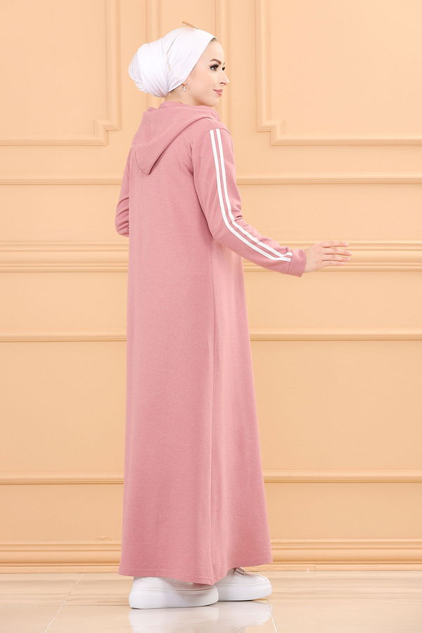 Düz Orta Kadın Pembe Kapşonlu Baskılı Elbise GUL KURUSU - 3395 - 3395 PEMBE