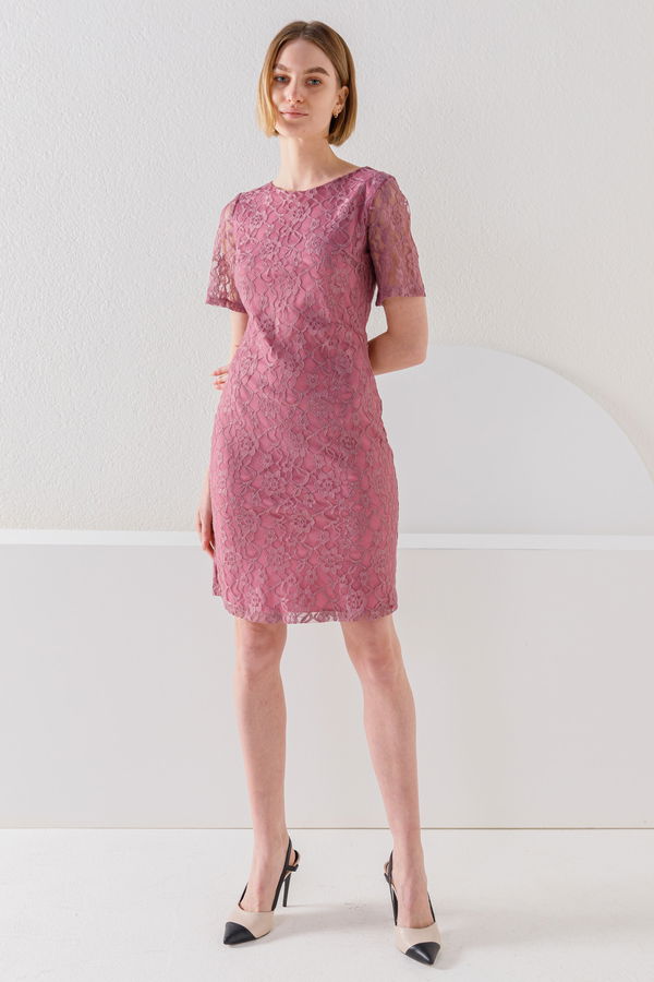 Düz Orta Kadın Pembe 8573 ELBISE - 8573 PEMBE