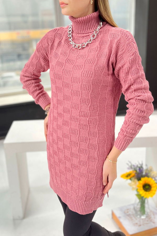 Düz Balıkcı Yaka Kadın Pembe Triko Kazak - 21927 PEMBE