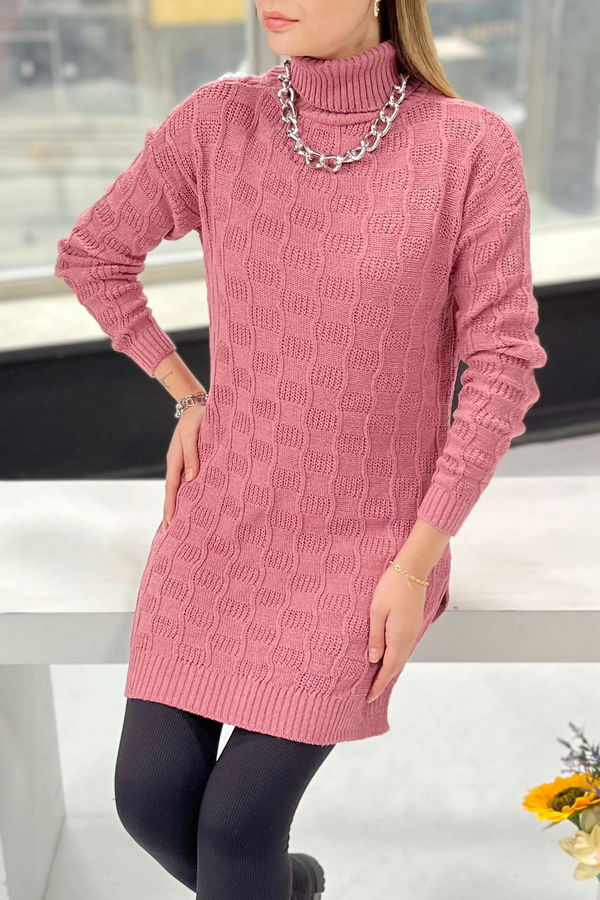 Düz Balıkcı Yaka Kadın Pembe Triko Kazak - 21927 PEMBE
