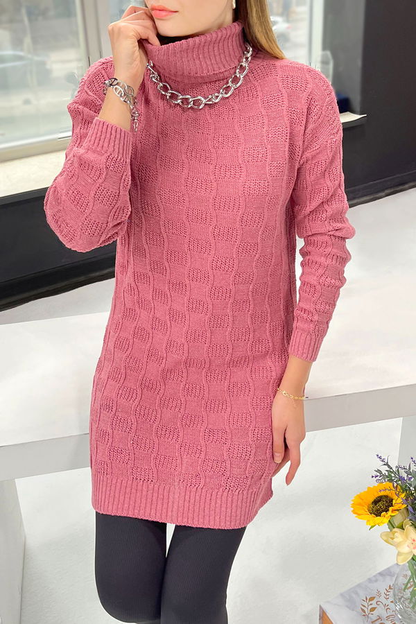 Düz Balıkcı Yaka Kadın Pembe Triko Kazak - 21927 PEMBE