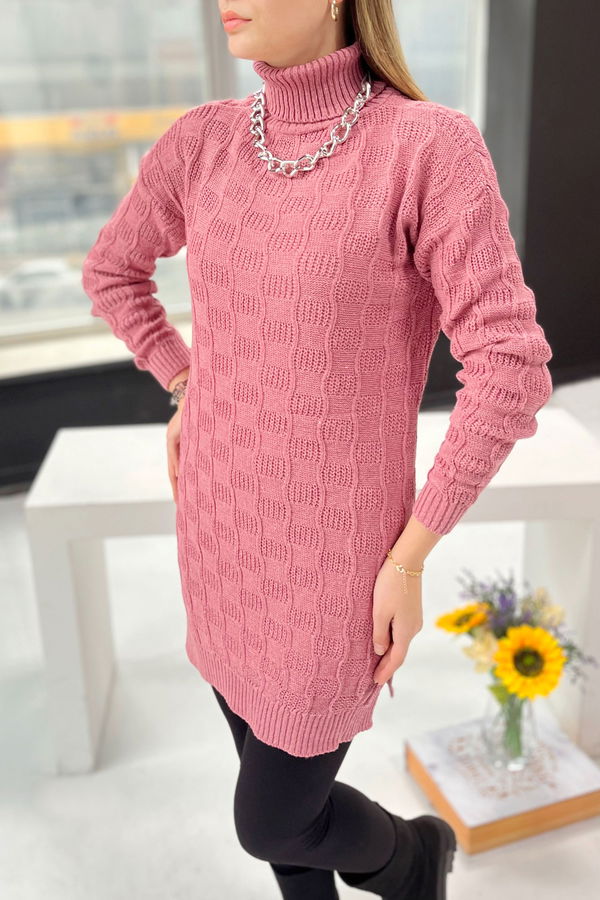 Düz Balıkcı Yaka Kadın Pembe Triko Kazak - 21928 PEMBE
