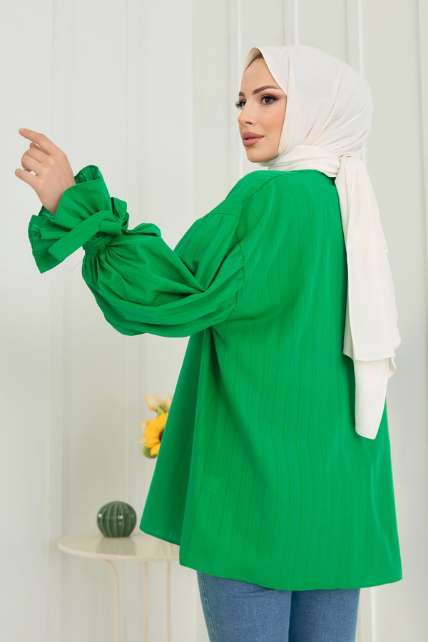 Düz Gömlek Yaka Kadın Yeşil Tunik - 22567 YEŞİL