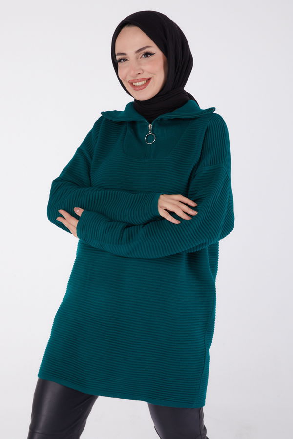 Düz Balıkcı Yaka Kadın Yeşil Boğazlı Kazak - 26504 YEŞİL