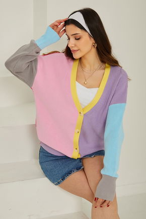 Triko Renkli Hırka Fusya - 26736