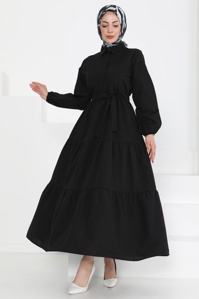 Kuşaklı Kat Kat Elbise - 27283