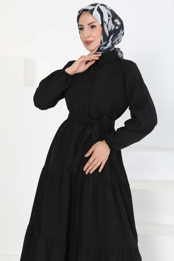 Kuşaklı Kat Kat Elbise - 27283