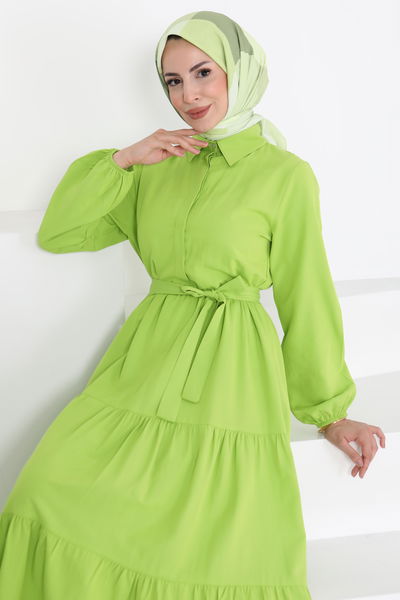 Kuşaklı Kat Kat Elbise - 27283
