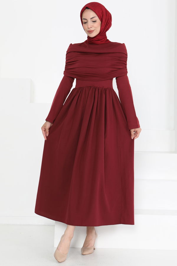 Üstü Şal Detaylı Elbise - 27282