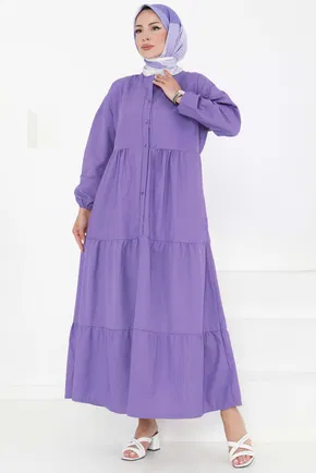 Büzgülü Pat Detaylı Elbise - 27293