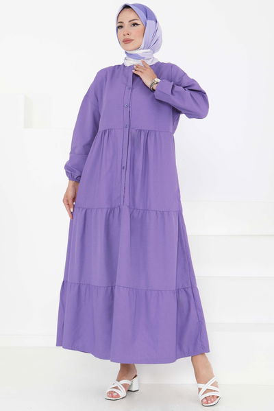Büzgülü Pat Detaylı Elbise - 27293