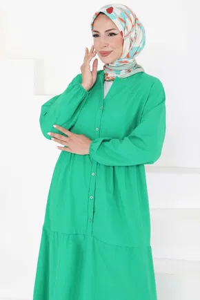 Büzgülü Pat Detaylı Elbise - 27293
