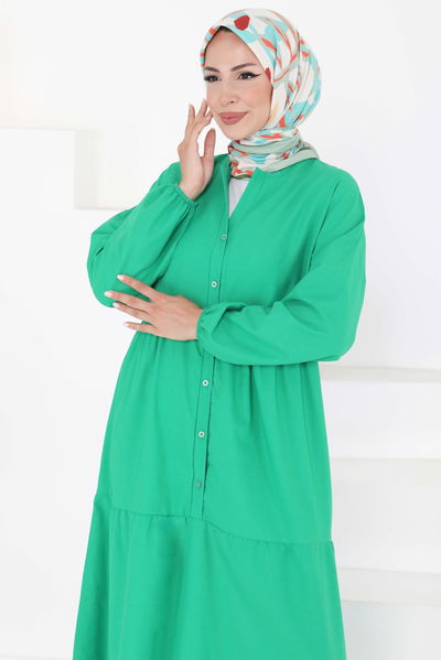 Büzgülü Pat Detaylı Elbise - 27293