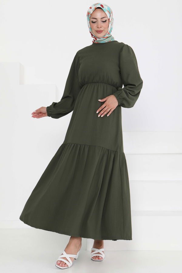 Beli Bağcıklı Elbise - 27303 HAKİ