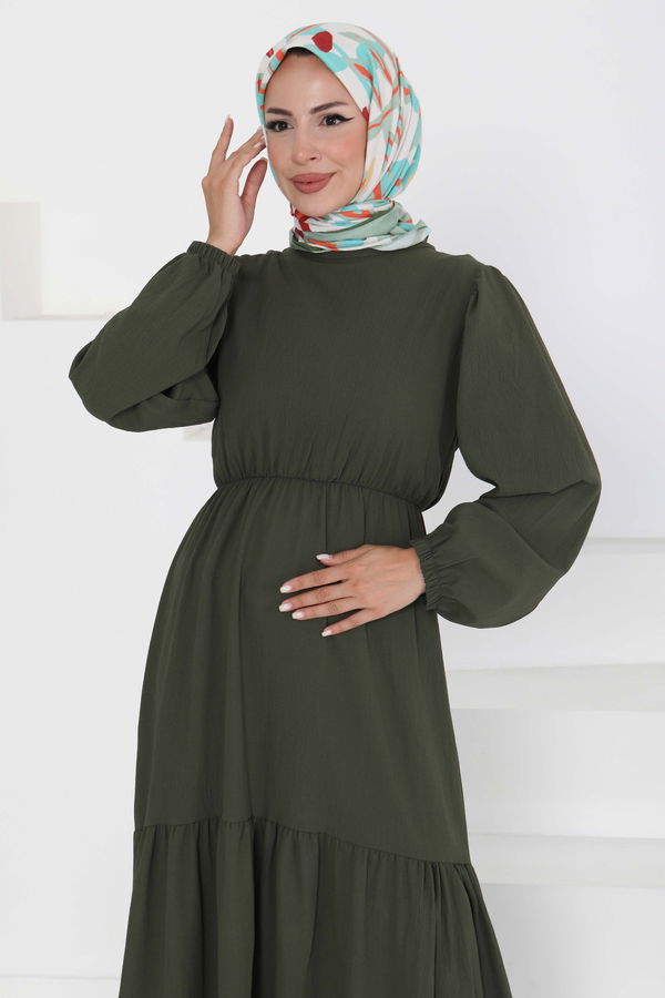 Beli Bağcıklı Elbise - 27303 HAKİ