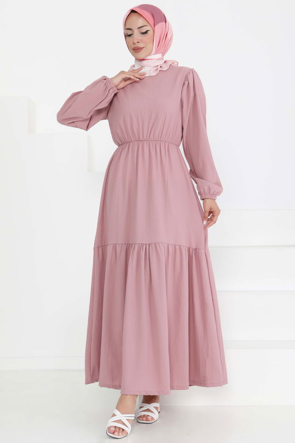 Beli Bağcıklı Elbise - 27303 PEMBE