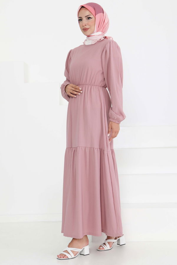 Beli Bağcıklı Elbise - 27303 PEMBE