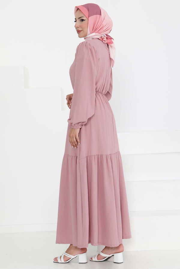 Beli Bağcıklı Elbise - 27303 PEMBE