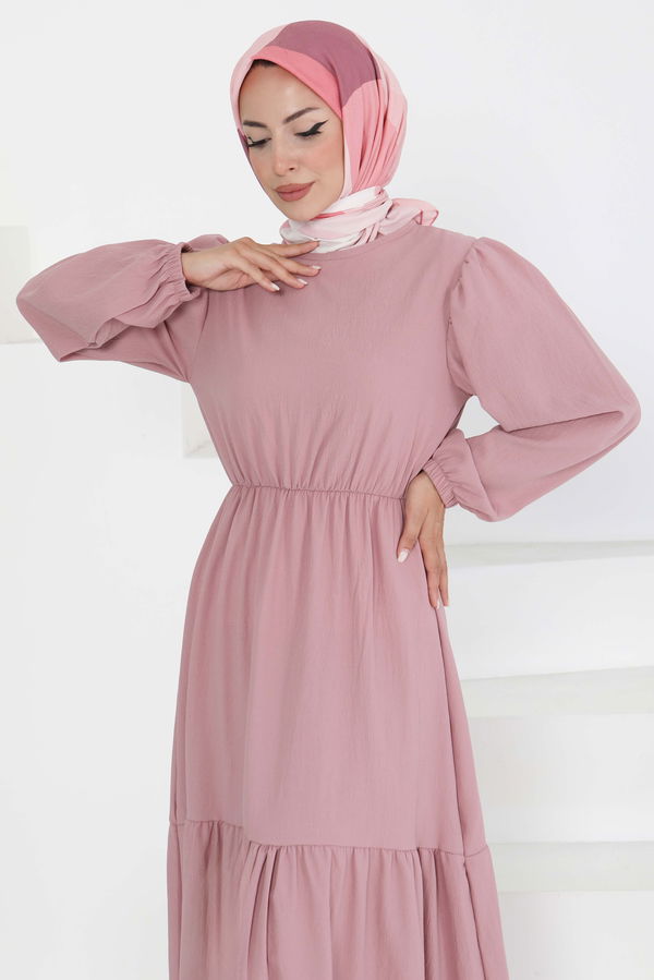 Beli Bağcıklı Elbise - 27303 PEMBE