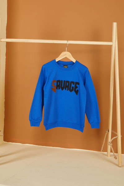 Erkek Çocuk Mavi Nakışlı Sweatshirt - 26554