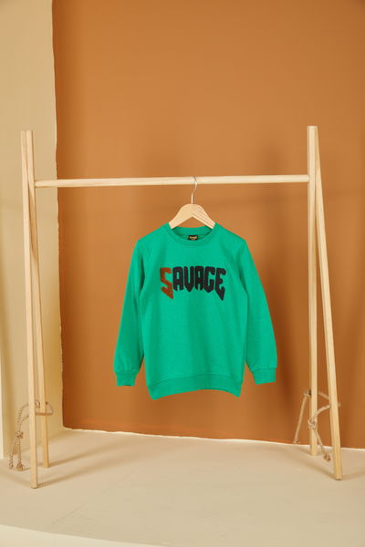 Erkek Çocuk Yeşil Nakışlı Sweatshirt - 26554