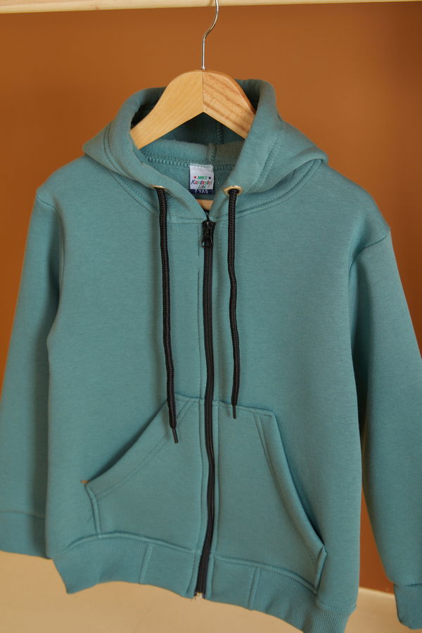 Erkek Çocuk Yeşil Fermuarlı sweatshirt - 26557