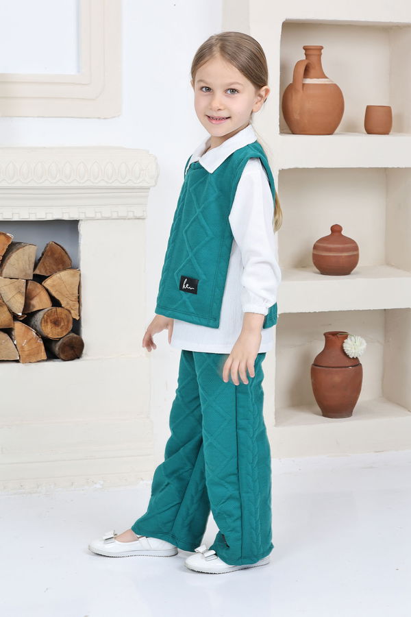 Kız Çocuk Gömlek Yaka Dokulu Alt Üst Takım Takım - 26813