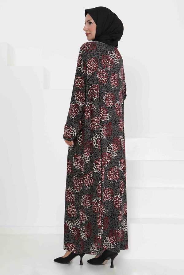 Desenli Elbise - 27368 BORDO