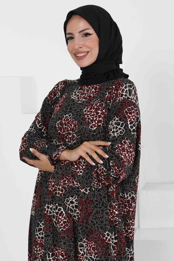 Desenli Elbise - 27368 BORDO