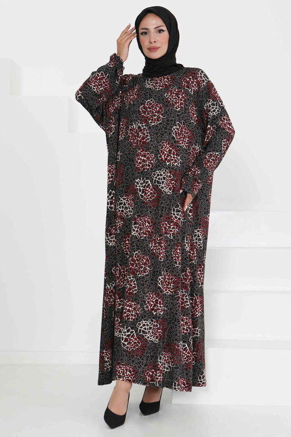 Desenli Elbise - 27368 BORDO