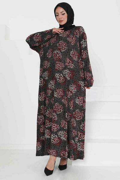 Desenli Elbise - 27368 BORDO
