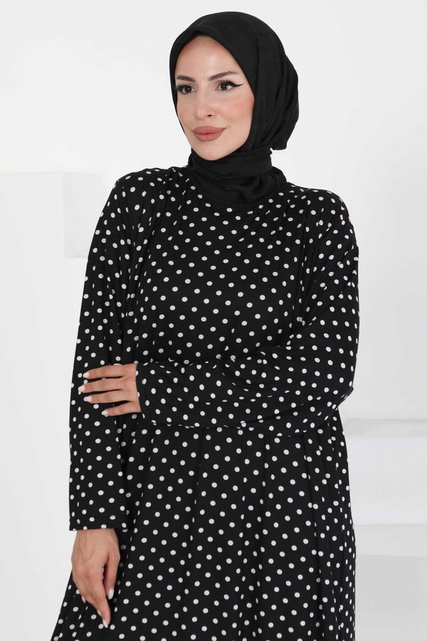 Puantiye Desenli Elbise - 27369 SİYAH