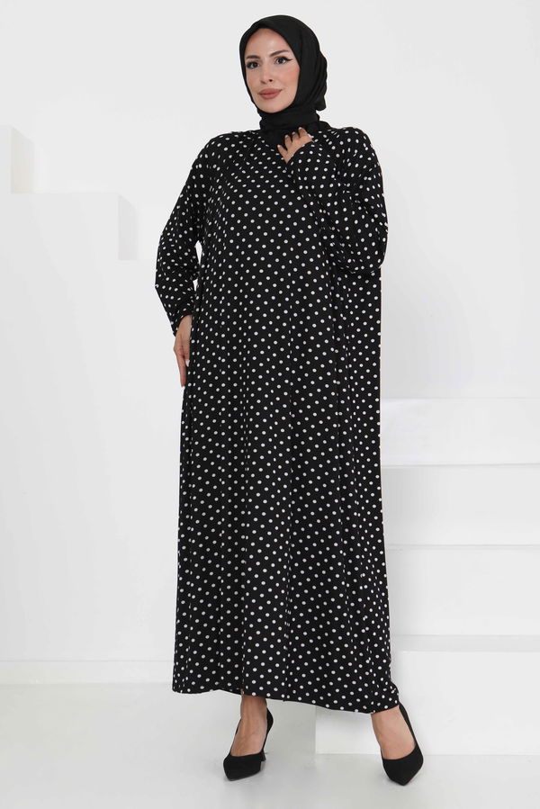 Puantiye Desenli Elbise - 27369 SİYAH