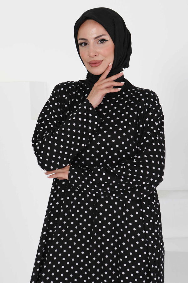 Puantiye Desenli Elbise - 27369 SİYAH