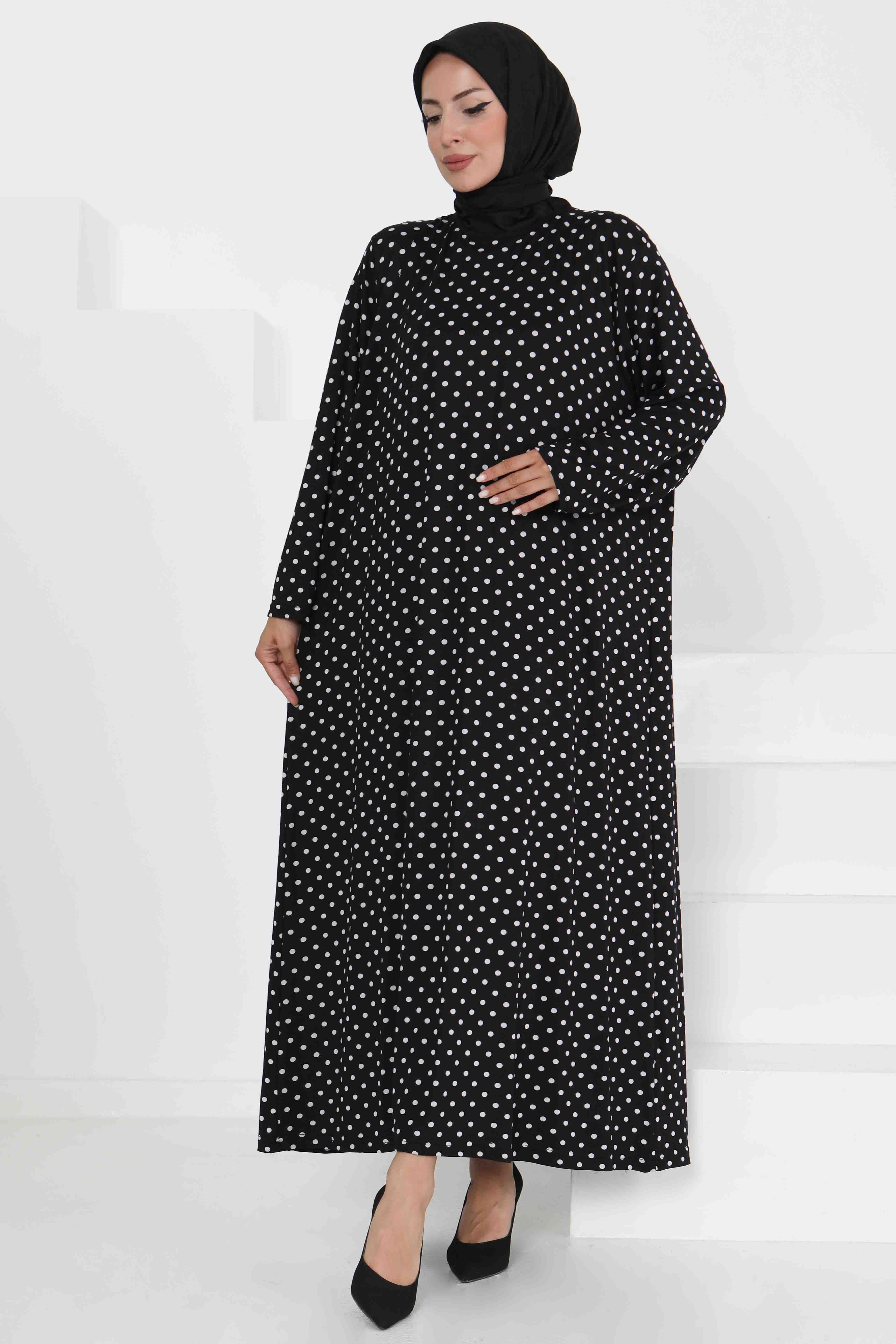Puantiye Desenli Elbise - 27369 SİYAH
