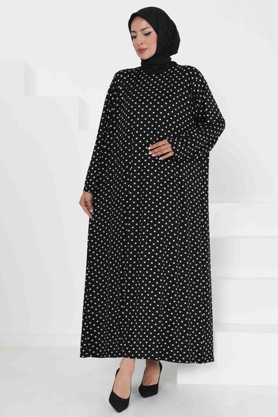 Puantiye Desenli Elbise - 27369 SİYAH