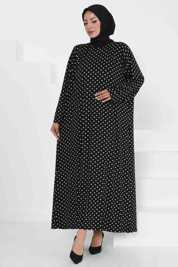 Puantiye Desenli Elbise - 27369 SİYAH