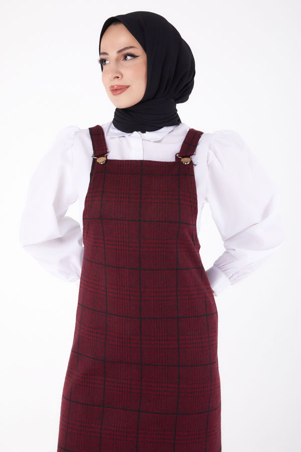 Düz Orta Kadın Bordo Askılı Salopet - 13316 BORDO
