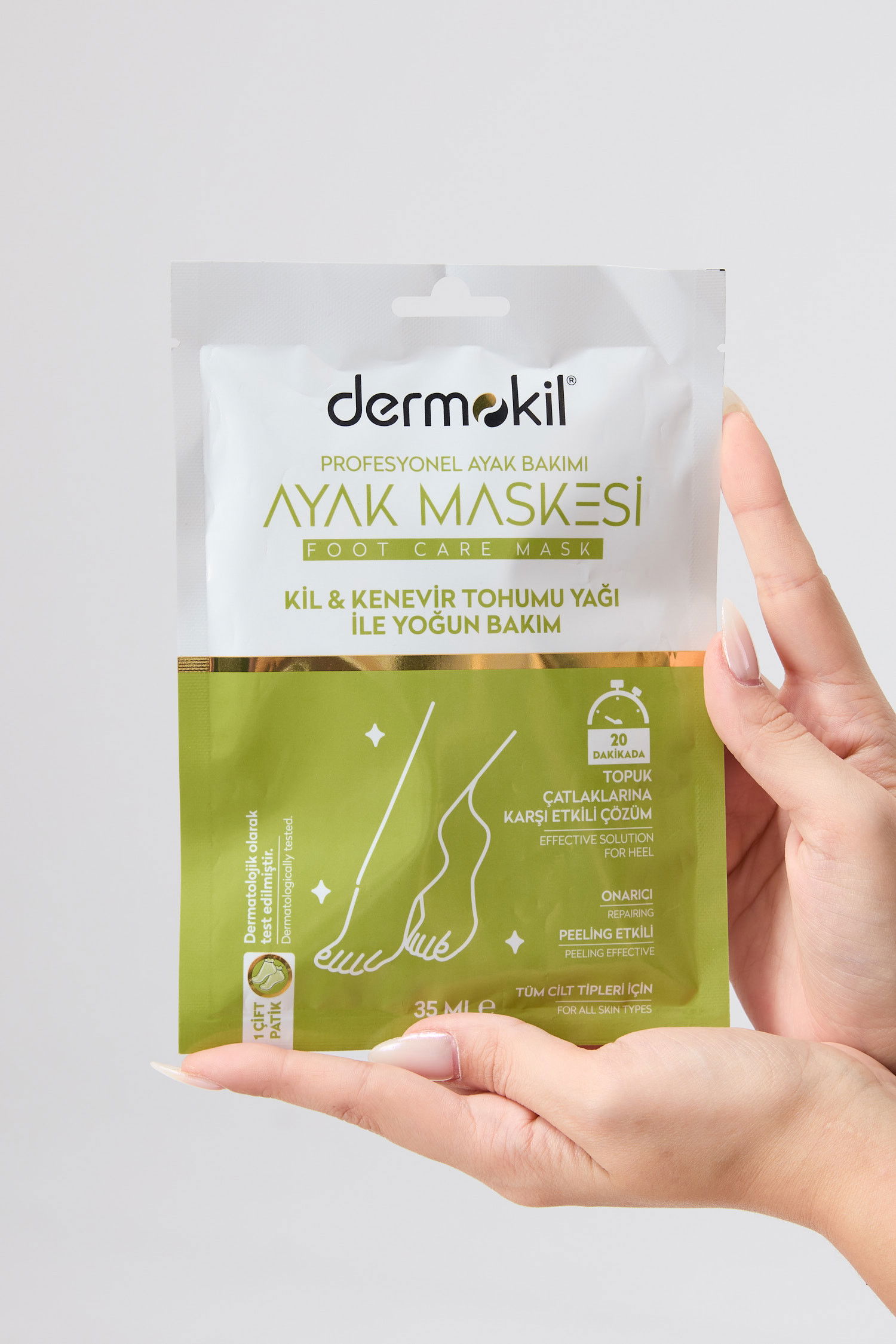 23570-RENKSIZ Dermokil Kil ve Kenevir Yağlı Peeling Etkili Ayak Maskesi 35 ml