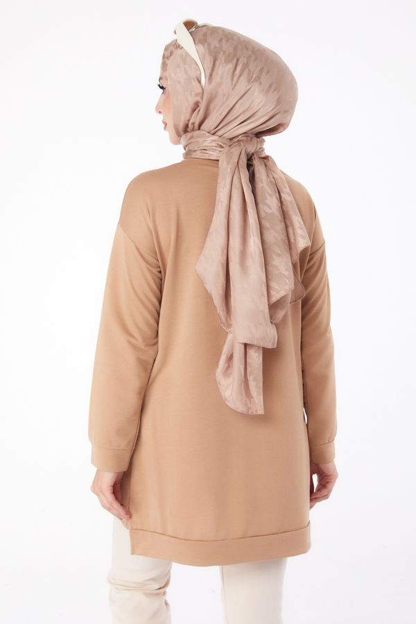 Düz Bisiklet Yaka Kadın Vizon Sweat - 26200 VİZON