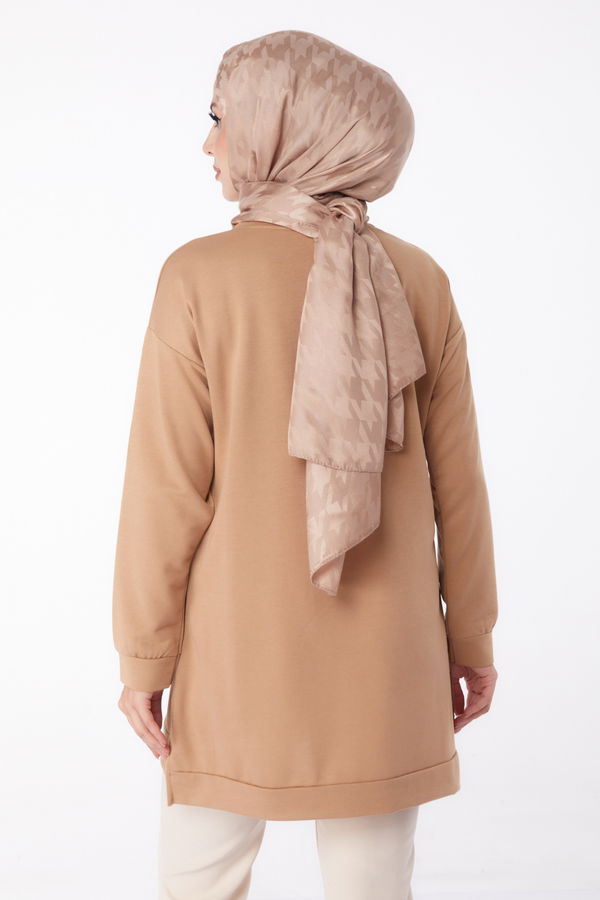 Düz Bisiklet Yaka Kadın Vizon Sweat - 26202 VİZON