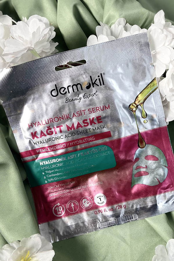 21741-RENKSIZ DERMOKİL Hyaluronik Asit Serum Kağıt Maske 28 gr