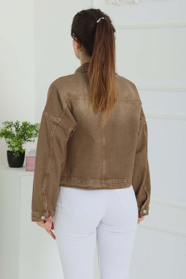 Kadın Çift Cepli Crop Kot Ceket - 26573